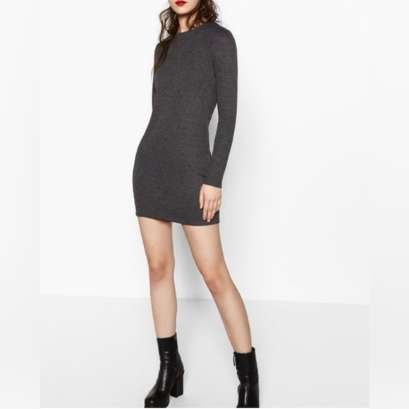 Women’s Zara Bodycon micro ribbed knit long sleeves dark gray dress size XXL - Picture 13 of 13